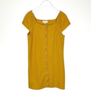 Madewell cotton yellow nubby Texture & Thread button cap sleeve dress size M